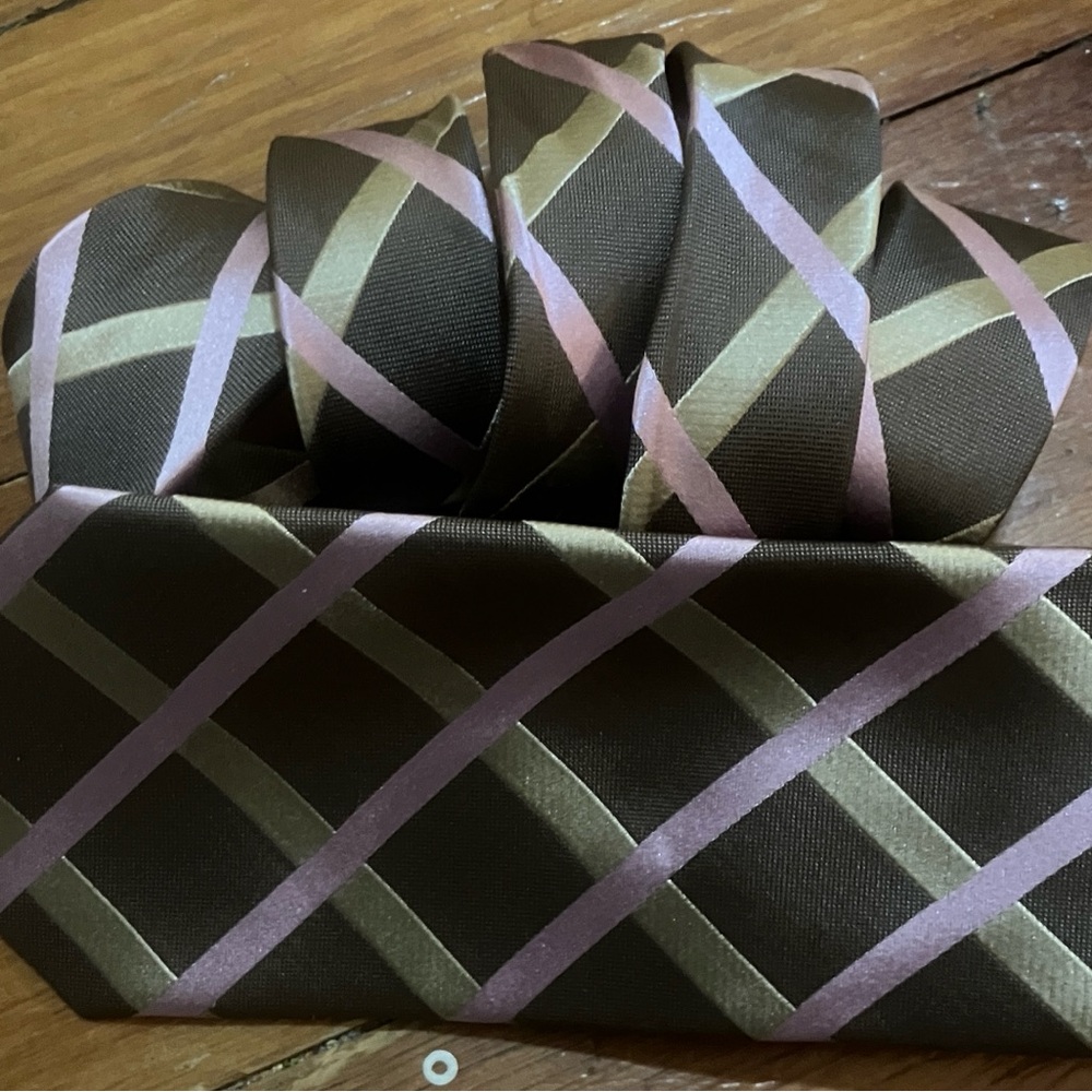 BCBG Brown and Pink Diagonal Striped Tie